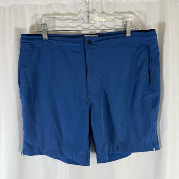 J. Crew Swim Trunks Mens XL Blue Drawstring Snap Zip Fle Swimwear Lining Cut Out - Picture 1 of 9